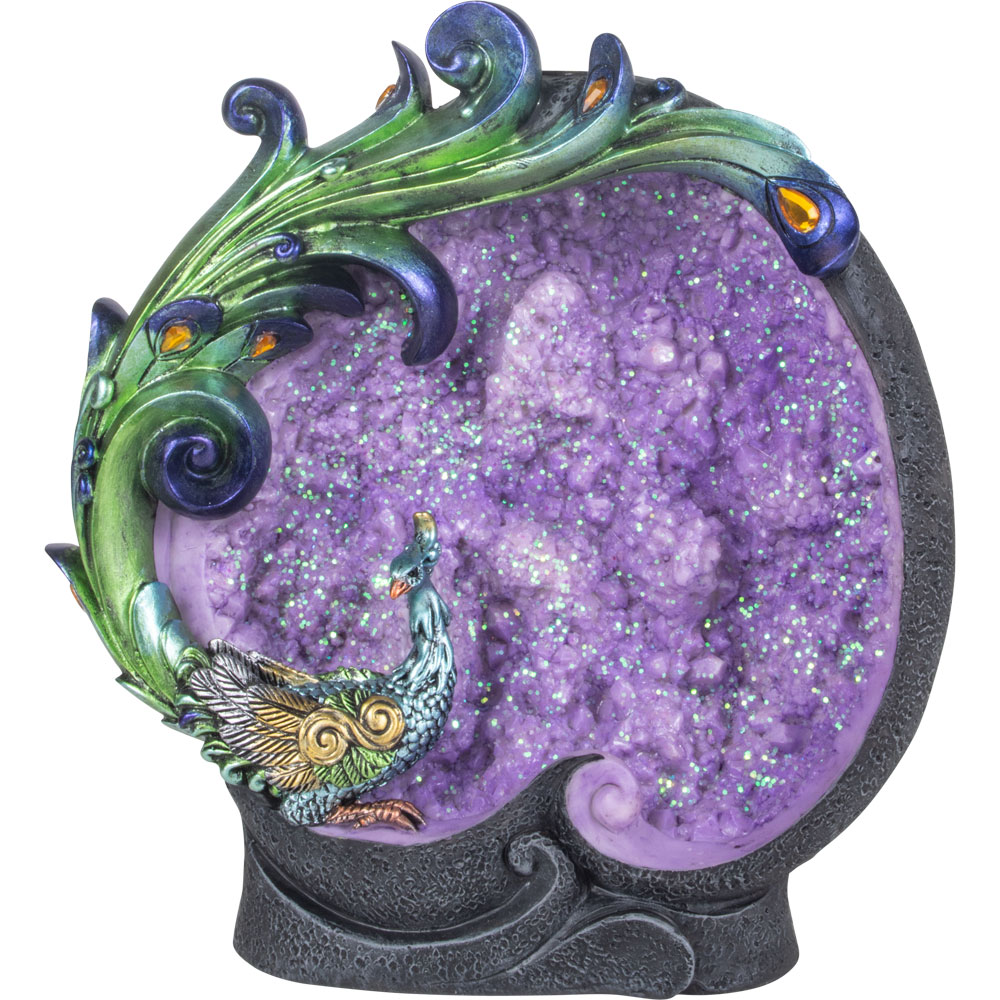 Polyresin Backflow Incense Burner Peacock on Geode (Each) Kheops