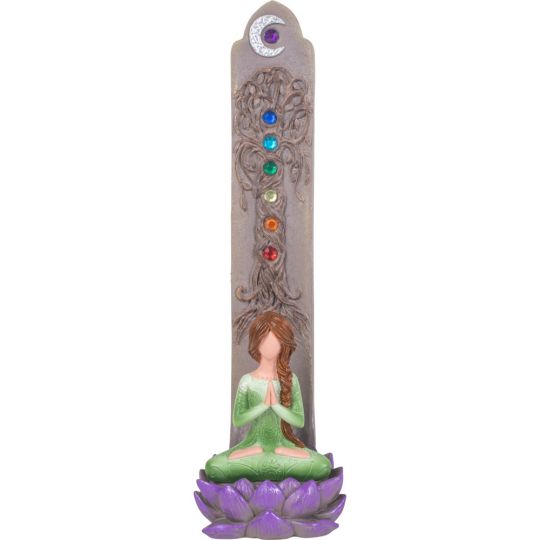 Polyresin Incense Holder - Yoga Goddess w/ Chakra Gems (Each)