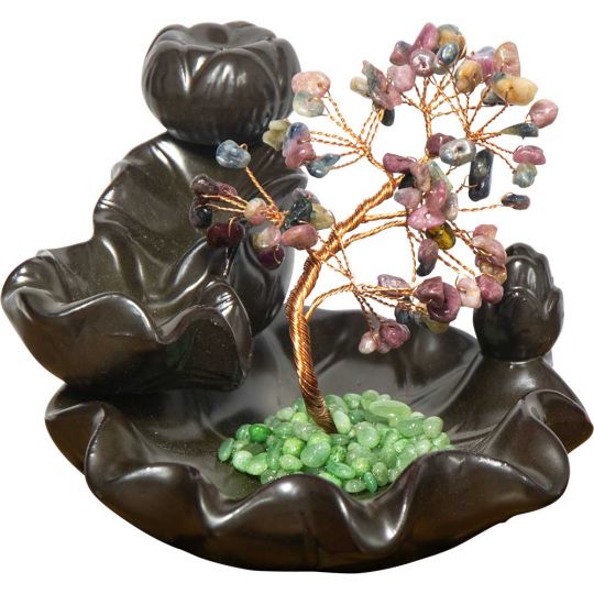Ceramic Backflow Incense Holder - Mixed Tourmaline Gem Tree (Each)