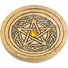 Mango Wood Round Cone Burner Laser Engraved - Celtic Pentacle (Each)
