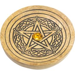 Mango Wood Round Cone Burner Laser Engraved - Celtic Pentacle (Each)