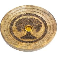 Mango Wood Round Cone Burner Laser Engraved - Tree of Life (Each)
