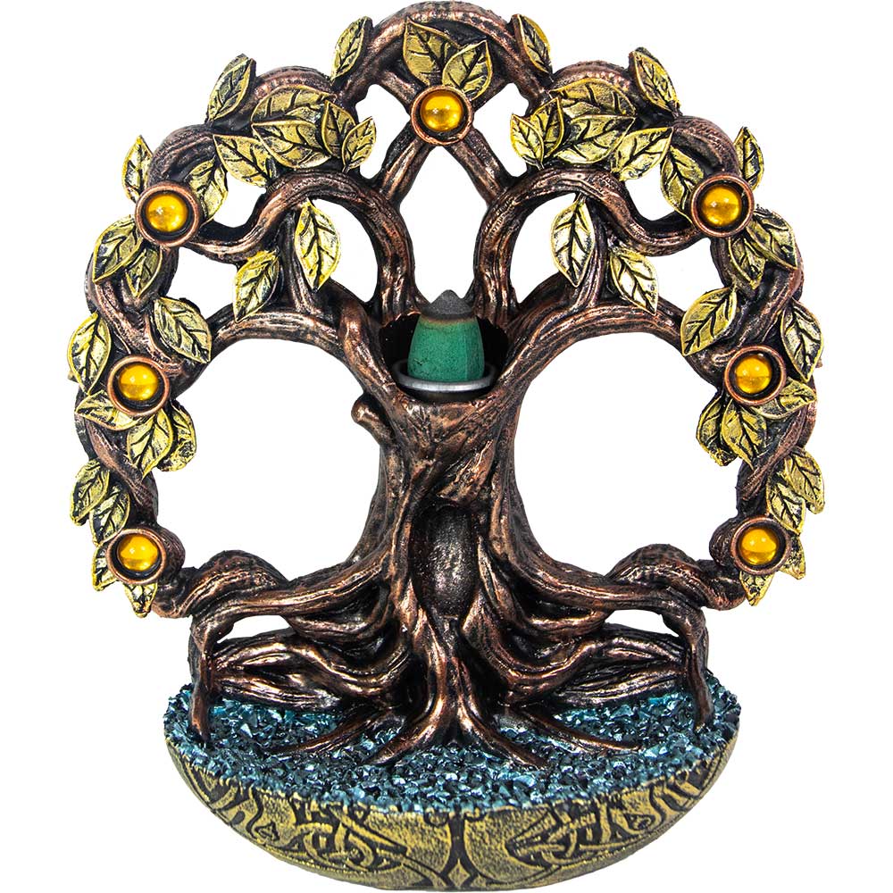 Polyresin Backflow INCENSE BURNER - Tree of Life w/ Gems (Each)