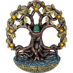 Polyresin Backflow Incense Burner - Tree of Life w/ Gems (Each)
