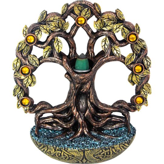 Polyresin Backflow Incense Burner - Tree of Life w/ Gems (Each)