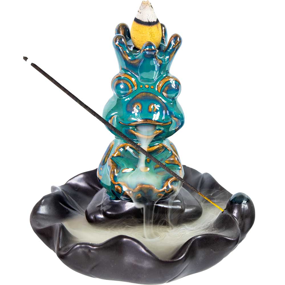 Ceramic Backflow INCENSE BURNER - Meditating Frog Green (Each)