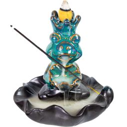 Ceramic Backflow Incense Burner - Meditating Frog Green (Each)