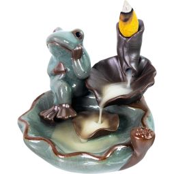 Ceramic Backflow Incense Burner - Frog Sitting on Lotus Leaf (Each)