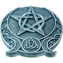 Polyresin Incense Holder - Pentacle Celtic Triple Moon Antique Silver (Each)