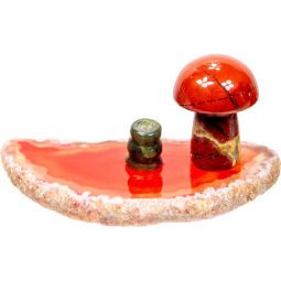 Agate Slice Incense Holder w/ Gemstone Mushroom - Asst'd (Each)