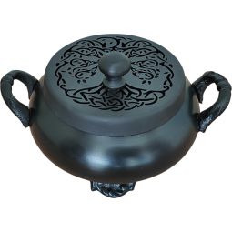 Metal Incense Burner Cauldron w/ Lid - Tree of Life (Each)