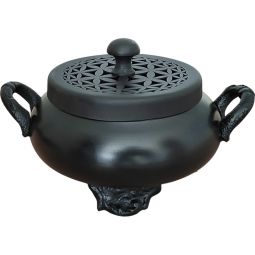 Metal  Incense Burner Cauldron w/ Lid -Flower of Life (Each)