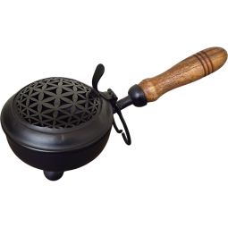 Metal Incense Burner Pan w/ Wood Handle - Flower of Life (Each)