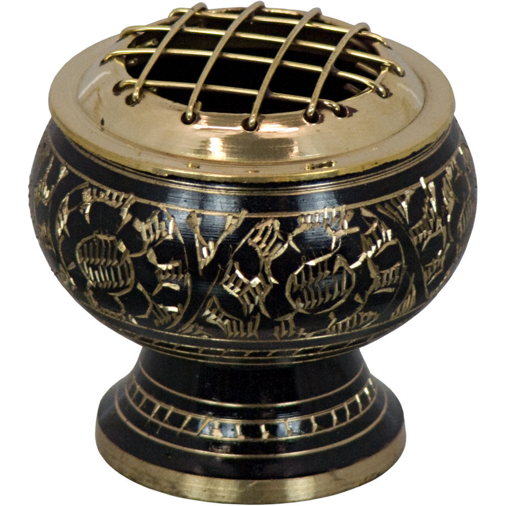 Brass Burner FLOWER Engraved Large w/ Grid-Black (Each)