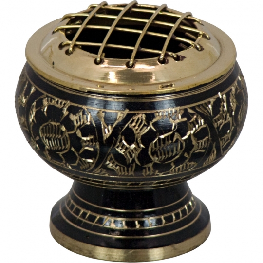 Brass Burner Flower Engraved Large w/ Grid-Black (Each)