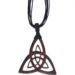 Unisex Wood Pendant w/Black Cord - Triquetra (Each)