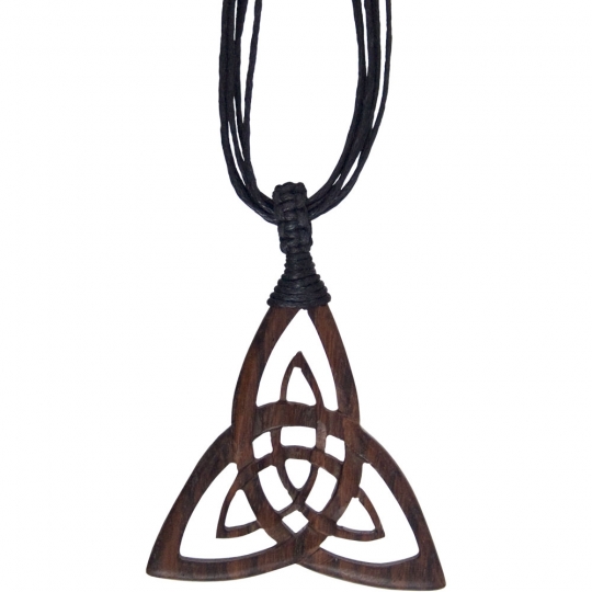 Unisex Wood Pendant w/Black Cord - Triquetra (Each)