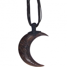Unisex Wood Pendant w/ Black Cord - Moon (Each)