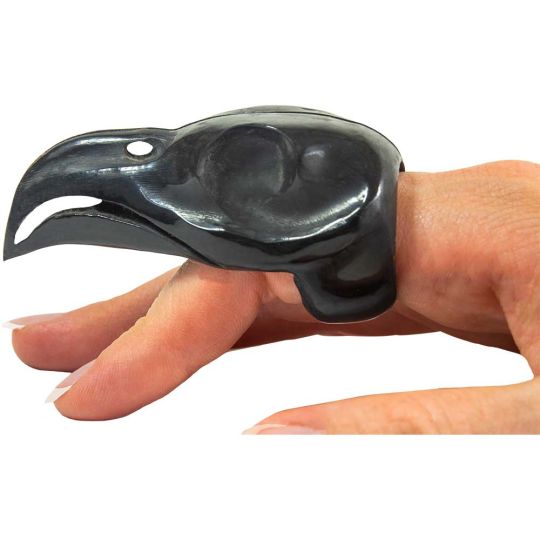 Buffalo Horn Hand Carved Ring - Raven Skull (Each)