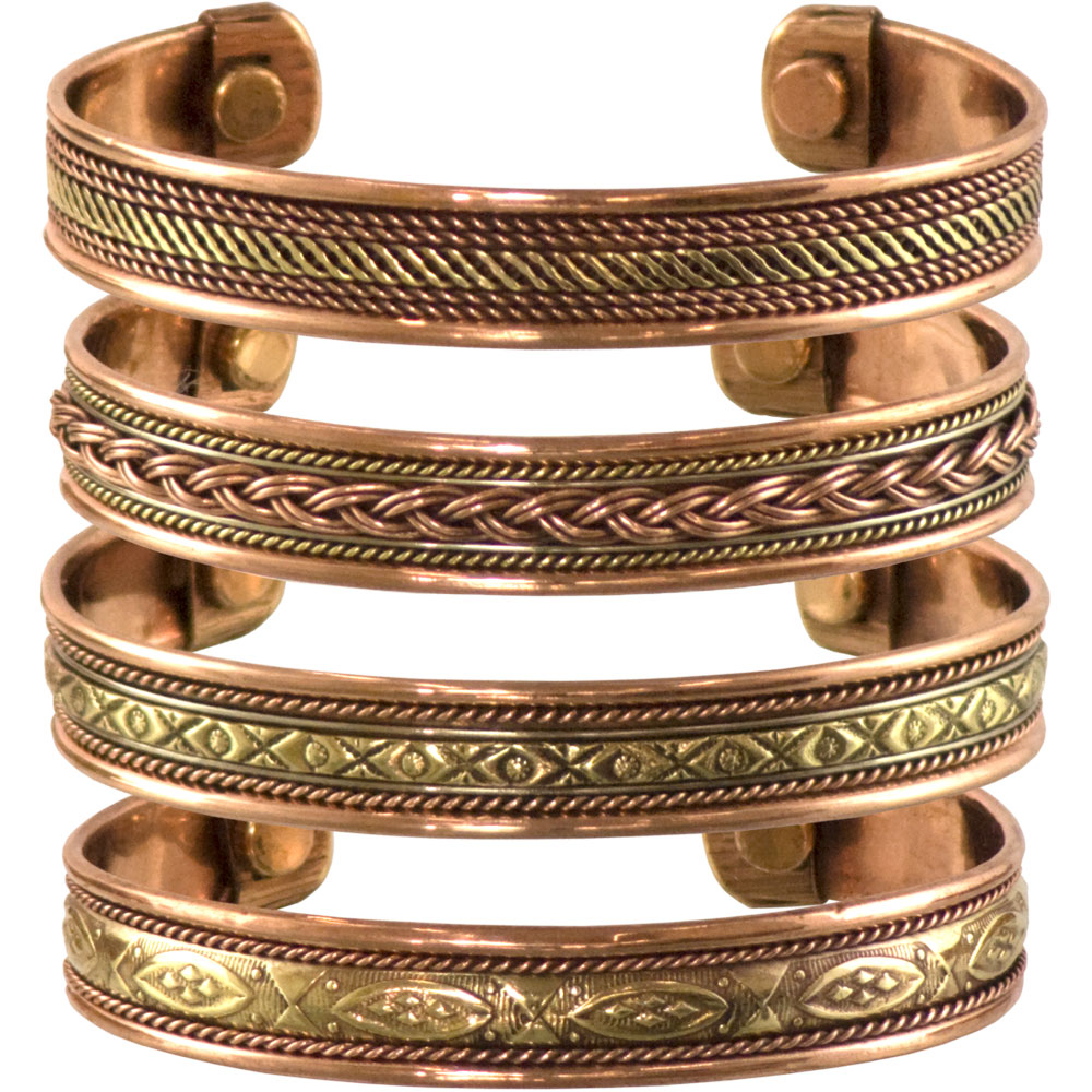 Tibetan Copper BRACELET Magnetic India pattern  (Set of 4)