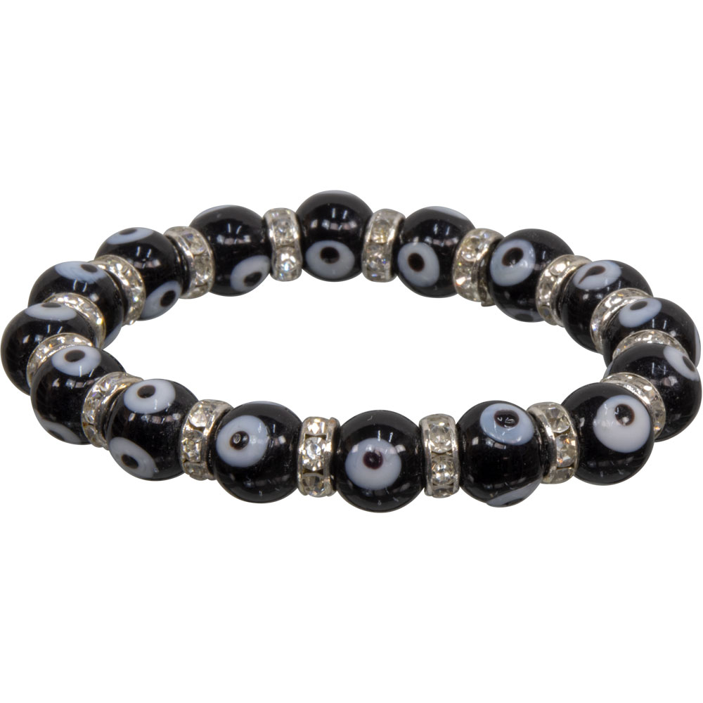 Glass BEADS Elastic Bracelet Evil Eye Protection Black (Each)