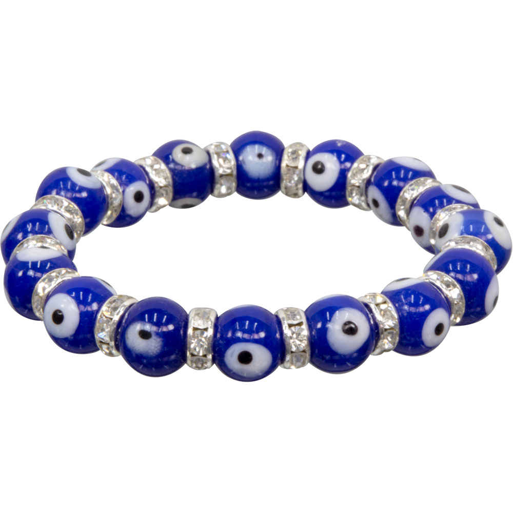 Glass Beads Elastic BRACELET Evil Eye Protection Cobalt Blue (Each)