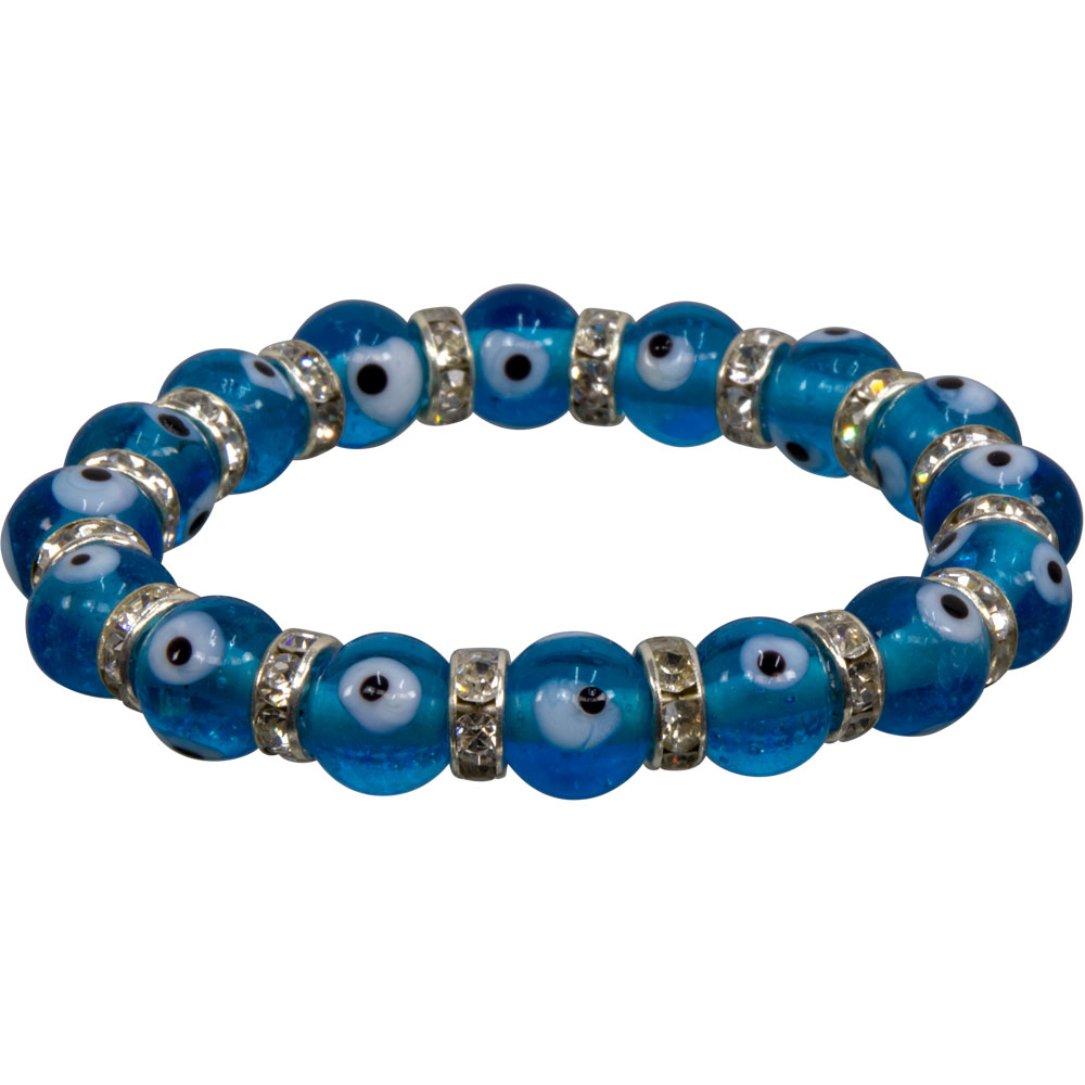 Glass BEADS Elastic Bracelet Evil Eye Protection Aqua (Each)