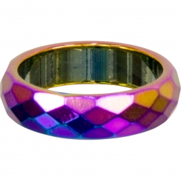 Rainbow Hematite Ring Faceted Band Non Magnetic (Pk 50)