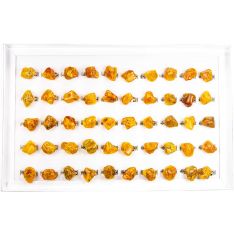 Gemstone Adjustable Tumbled Natural Amber Rings  (50 Piece Tray)