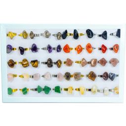 Gemstone Adjustable Tumbled Natural Stone Rings - Asst'd (Tray of 50)