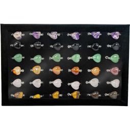 Gemstone Adjustable Heart Natural Stone Rings - Asst'd  (Tray of 36)