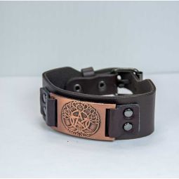 Vegan Leather Adjustable Bracelet - Tree of Life Brown (Each)