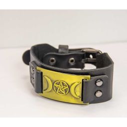 Vegan Leather Adjustable Bracelet - Triple Moon Black (Each)