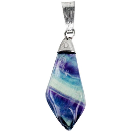 Diamond Shape Stone Pendant - Rainbow Fluorite (each)