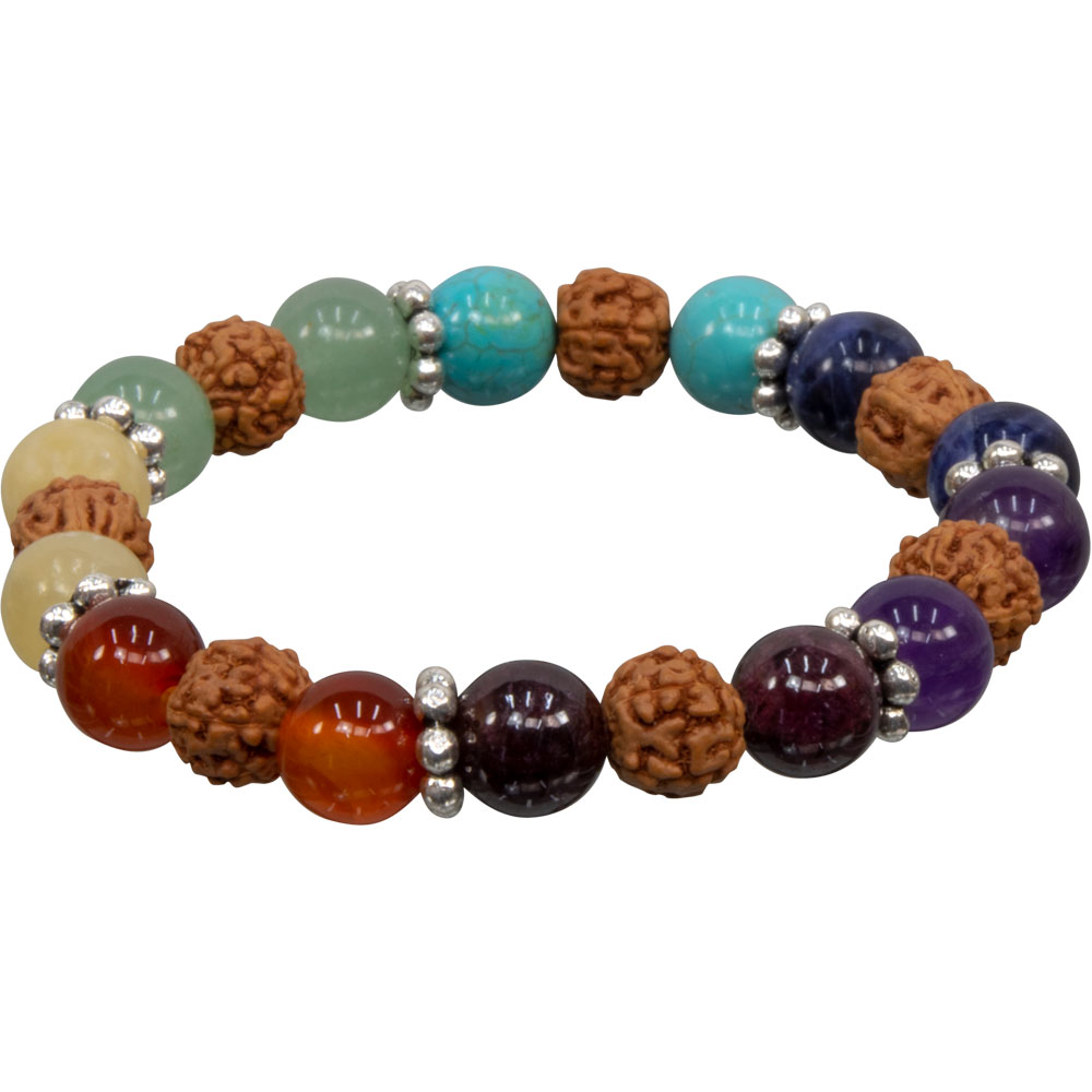 7 Chakra Elastic BRACELET w/ Rudraksha (each)