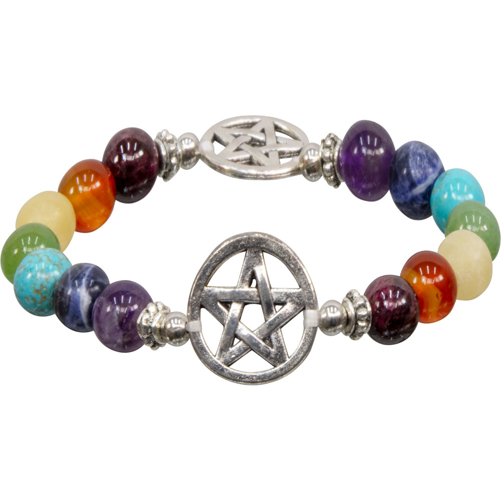 7 Chakra Elastic BRACELET w/ Pentacle (each)