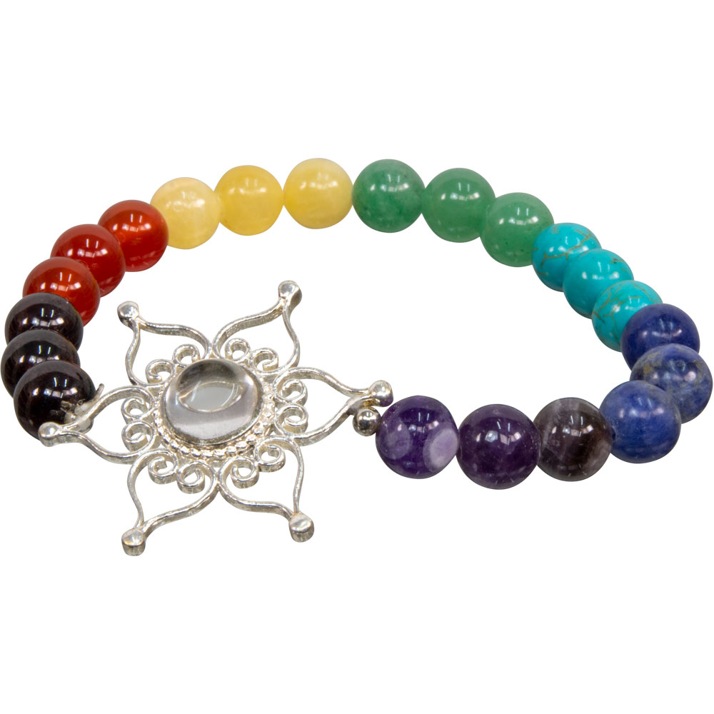 7 Chakra Elastic BRACELET w/ Lotus Flower (each)