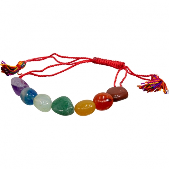 Tumbled Stones Bracelet Adjustable with Tassel 7 Chakras  (Each)