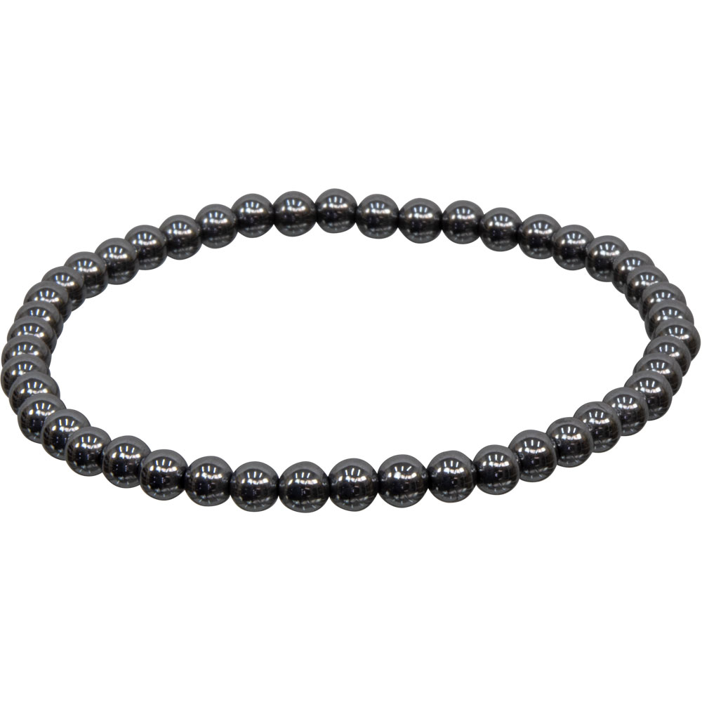 Elastic Bracelet 4mm Round Beads - HEMATITE (Each)