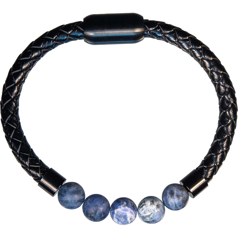 Vegan Leather Braided BRACELET w/ Magnetic Clasp - Sodalite (Each)