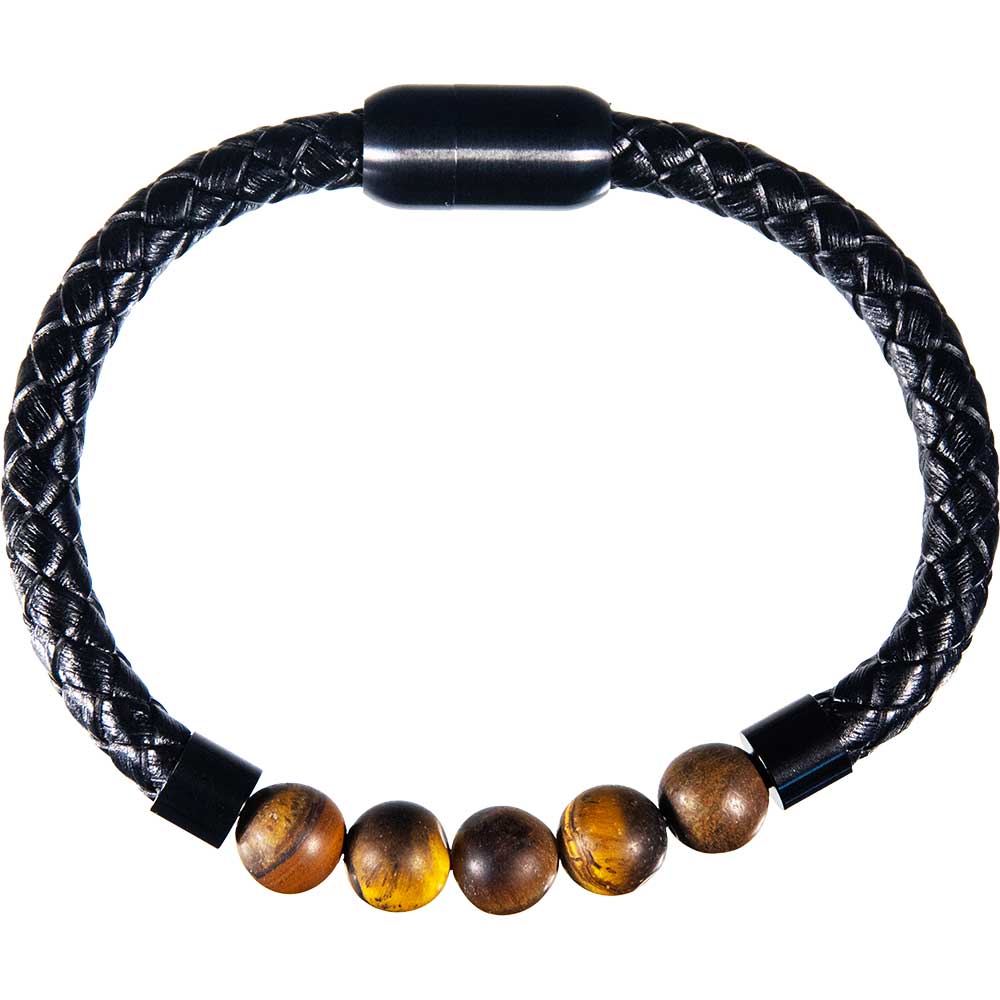 Vegan LEATHER Braided Bracelet w/ Magnetic Clasp - Tiger Eye (Each)