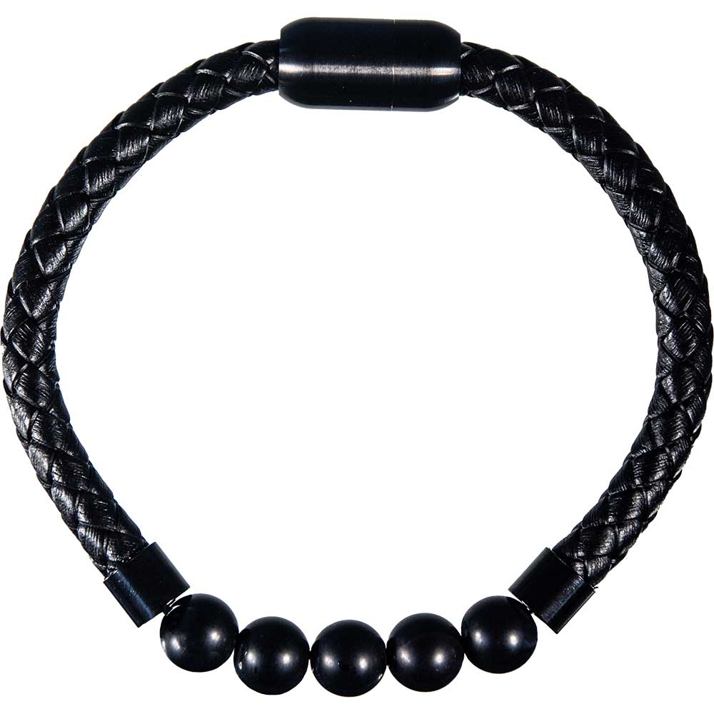 Vegan LEATHER Braided Bracelet w/ Magnetic Clasp -Black Onyx (Each)