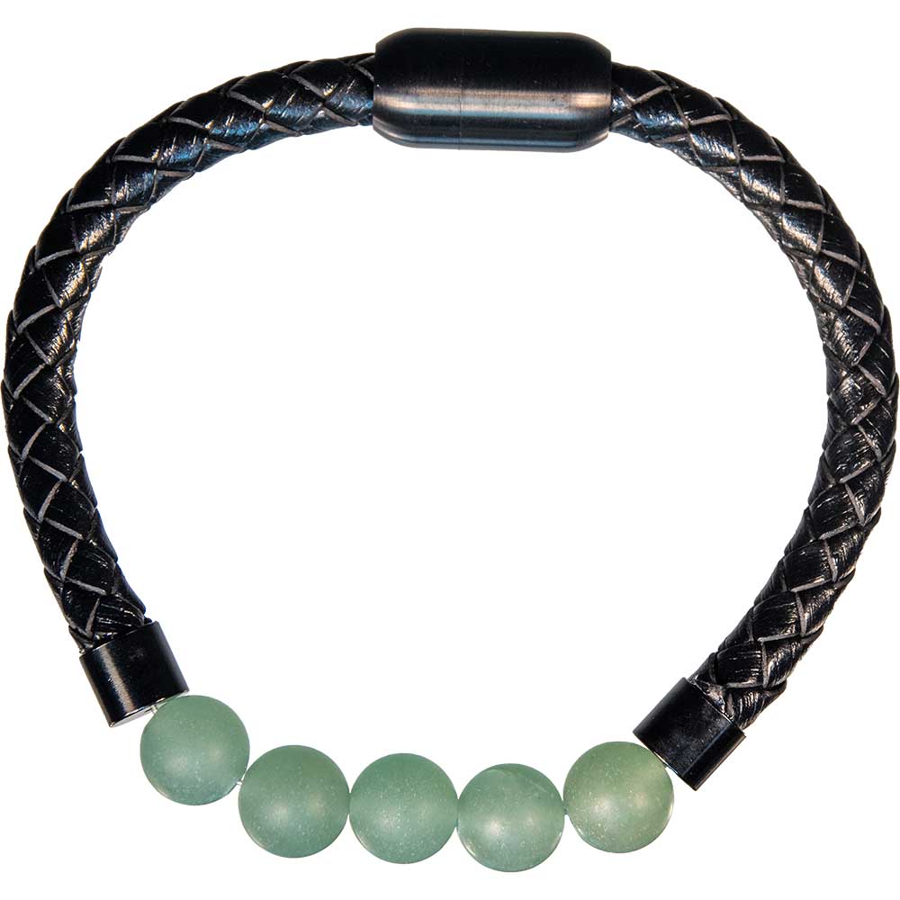 Vegan LEATHER Braided Bracelet w/ Magnetic Clasp - Green Aventurine (Each)