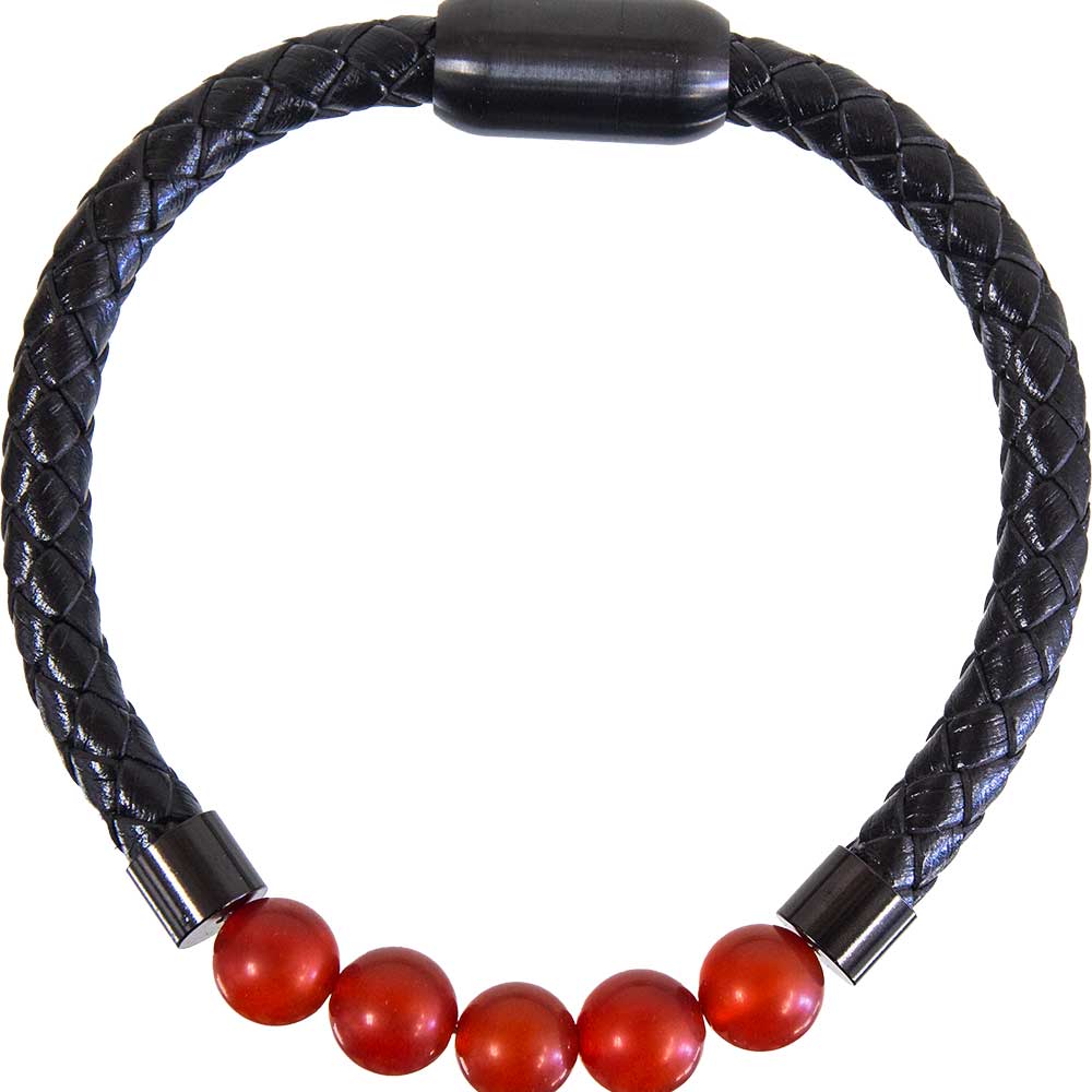 Vegan Leather Braided BRACELET w/ Magnetic Clasp - Red Agate (Each)