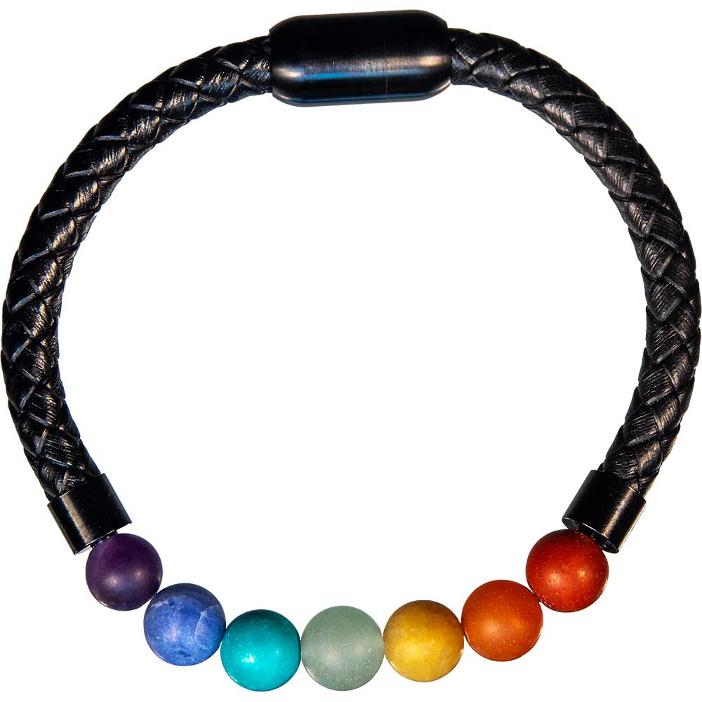 Vegan LEATHER Braided Bracelet w/ Magnetic Clasp - Chakra (Each)