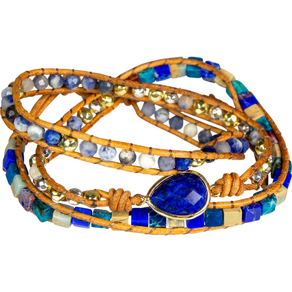 Wrap Bracelet LEATHER & Imperial Jasper w/Lapis Accent (Each)