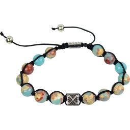 Adjustable Weave Bracelet 8mm Round Bead - Agalmatolite w/ Brass Pyramid (Each)