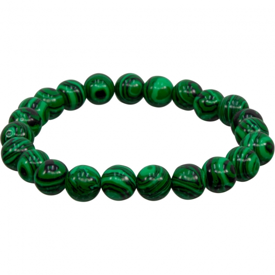 Elastic Bracelet 8mm Round Beads - Reconstituted Malachite (Each)