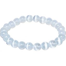 Elastic Bracelet 8mm Round Beads - Satin Spar/Selenite (Each)