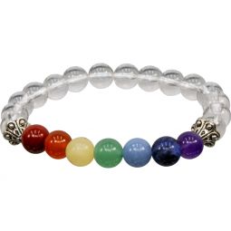 Chakra Elastic Bracelet 8mm Round Beads - Clear Qtz (Each)
